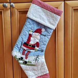Pottery Barn Kids Holiday Quilted Icon Stocking SANTA Skiing